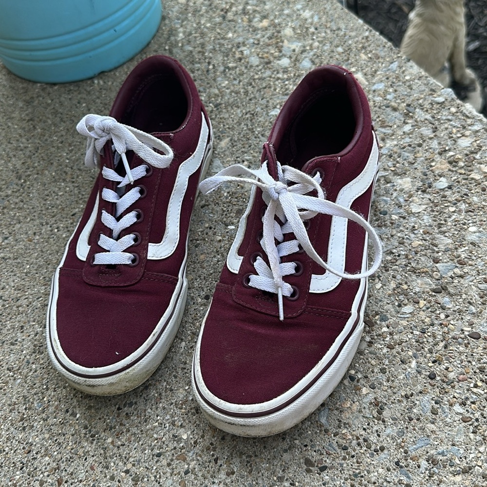 Vans Burgundy and White Women's Sneakers - Picture 2 of 5